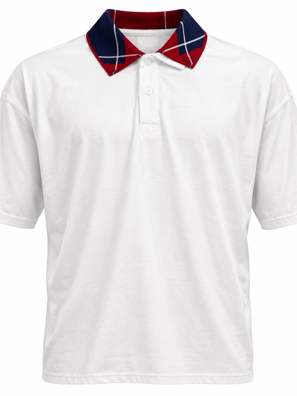 Collection by Michael Strahan Men's White Polo with Red & Navy Plaid Collar